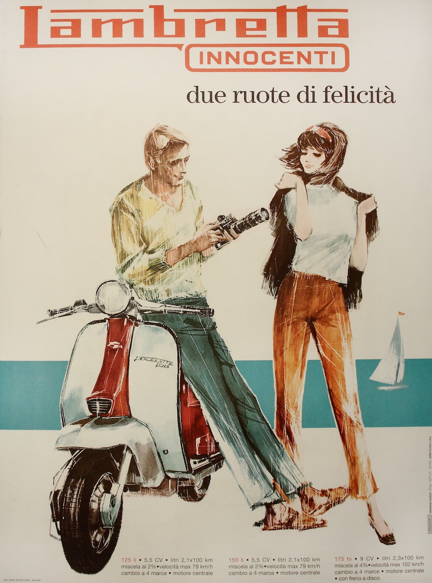 Manifesto Anonimo Lambretta Innocenti. Due ruote di felicita 1963