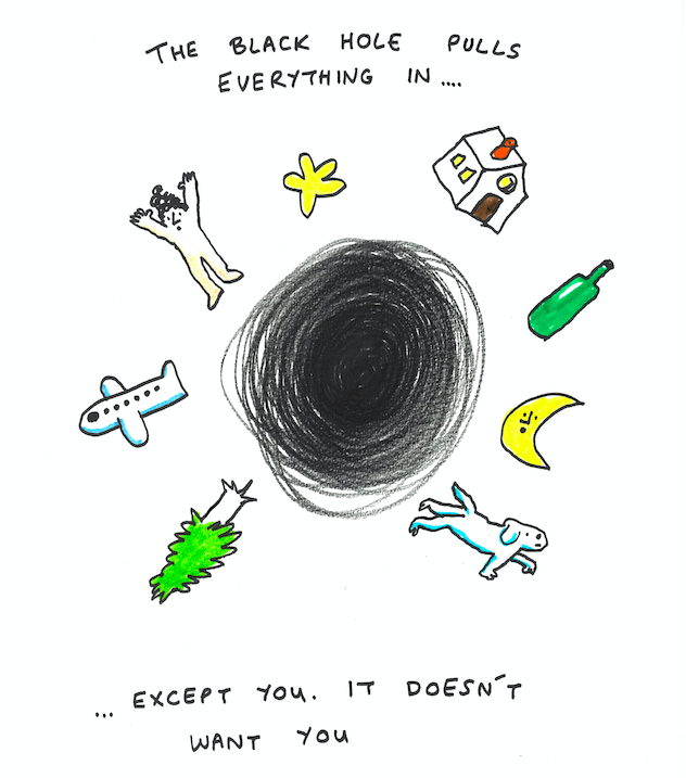 Orfeo Tagiuri, The Black Hole Doesn’t Want You, marker on paper (2025)